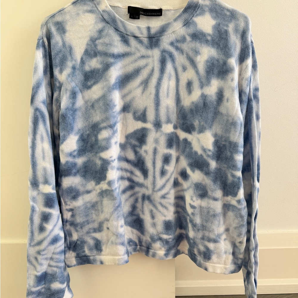 Blue Tie-Dye Cotton Cashmere Blend Sweater